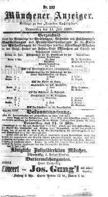 Münchener Anzeiger (Münchner neueste Nachrichten) Donnerstag 11. Juli 1867