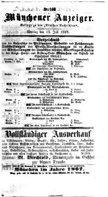 Münchener Anzeiger (Münchner neueste Nachrichten) Montag 15. Juli 1867