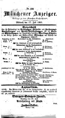 Münchener Anzeiger (Münchner neueste Nachrichten) Mittwoch 17. Juli 1867