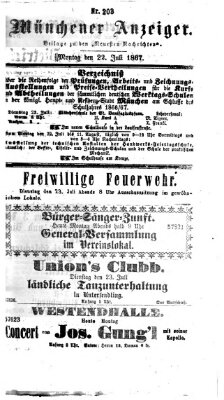 Münchener Anzeiger (Münchner neueste Nachrichten) Montag 22. Juli 1867