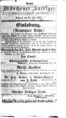 Münchener Anzeiger (Münchner neueste Nachrichten) Mittwoch 24. Juli 1867