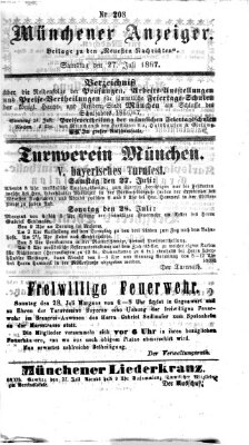 Münchener Anzeiger (Münchner neueste Nachrichten) Samstag 27. Juli 1867