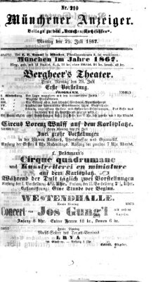 Münchener Anzeiger (Münchner neueste Nachrichten) Montag 29. Juli 1867