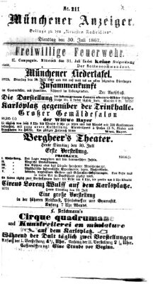 Münchener Anzeiger (Münchner neueste Nachrichten) Dienstag 30. Juli 1867