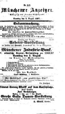 Münchener Anzeiger (Münchner neueste Nachrichten) Samstag 3. August 1867