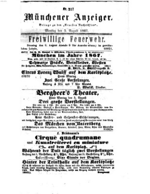 Münchener Anzeiger (Münchner neueste Nachrichten) Montag 5. August 1867