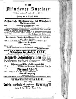 Münchener Anzeiger (Münchner neueste Nachrichten) Freitag 9. August 1867