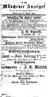 Münchener Anzeiger (Münchner neueste Nachrichten) Montag 19. August 1867