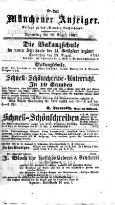 Münchener Anzeiger (Münchner neueste Nachrichten) Donnerstag 29. August 1867