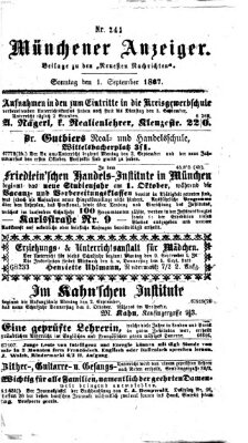 Münchener Anzeiger (Münchner neueste Nachrichten) Sonntag 1. September 1867