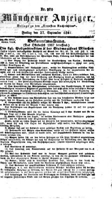 Münchener Anzeiger (Münchner neueste Nachrichten) Freitag 27. September 1867