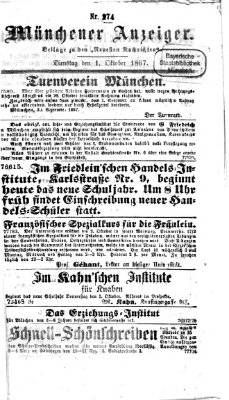 Münchener Anzeiger (Münchner neueste Nachrichten) Dienstag 1. Oktober 1867