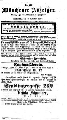 Münchener Anzeiger (Münchner neueste Nachrichten) Donnerstag 3. Oktober 1867