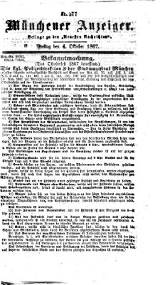 Münchener Anzeiger (Münchner neueste Nachrichten) Freitag 4. Oktober 1867