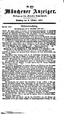 Münchener Anzeiger (Münchner neueste Nachrichten) Samstag 5. Oktober 1867