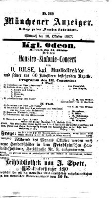 Münchener Anzeiger (Münchner neueste Nachrichten) Mittwoch 16. Oktober 1867