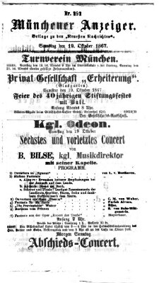 Münchener Anzeiger (Münchner neueste Nachrichten) Samstag 19. Oktober 1867