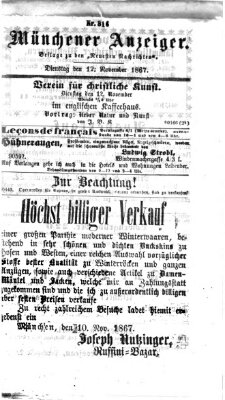 Münchener Anzeiger (Münchner neueste Nachrichten) Dienstag 12. November 1867