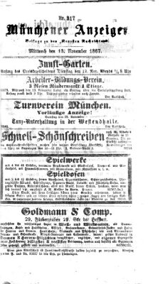 Münchener Anzeiger (Münchner neueste Nachrichten) Mittwoch 13. November 1867