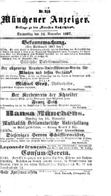 Münchener Anzeiger (Münchner neueste Nachrichten) Donnerstag 14. November 1867