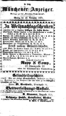 Münchener Anzeiger (Münchner neueste Nachrichten) Montag 18. November 1867