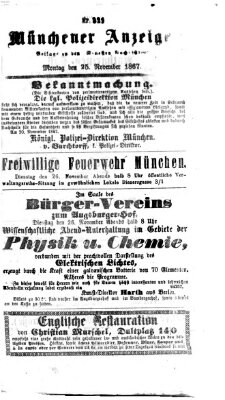 Münchener Anzeiger (Münchner neueste Nachrichten) Montag 25. November 1867