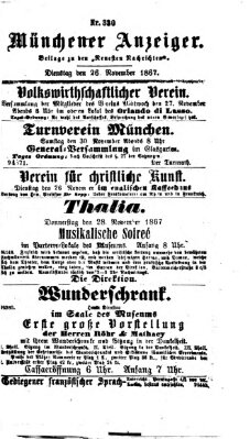 Münchener Anzeiger (Münchner neueste Nachrichten) Dienstag 26. November 1867