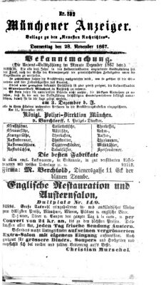 Münchener Anzeiger (Münchner neueste Nachrichten) Donnerstag 28. November 1867