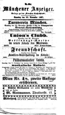 Münchener Anzeiger (Münchner neueste Nachrichten) Samstag 30. November 1867