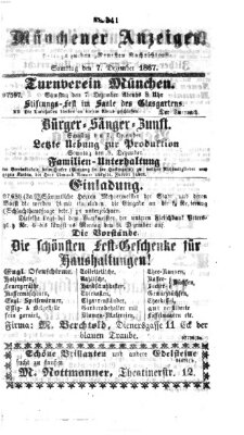 Münchener Anzeiger (Münchner neueste Nachrichten) Samstag 7. Dezember 1867