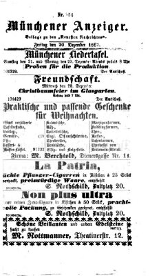 Münchener Anzeiger (Münchner neueste Nachrichten) Freitag 20. Dezember 1867