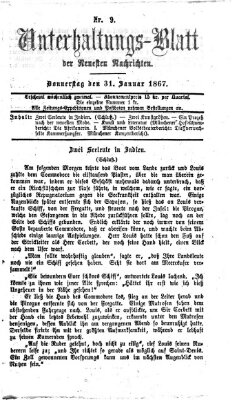 Neueste Nachrichten aus dem Gebiete der Politik. Unterhaltungs-Blatt der Neuesten Nachrichten (Münchner neueste Nachrichten) Donnerstag 31. Januar 1867