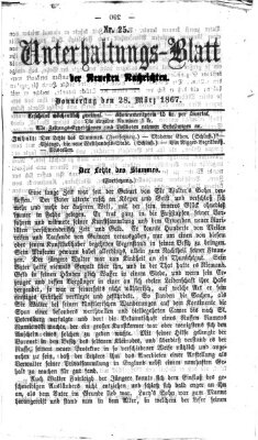 Neueste Nachrichten aus dem Gebiete der Politik. Unterhaltungs-Blatt der Neuesten Nachrichten (Münchner neueste Nachrichten) Donnerstag 28. März 1867