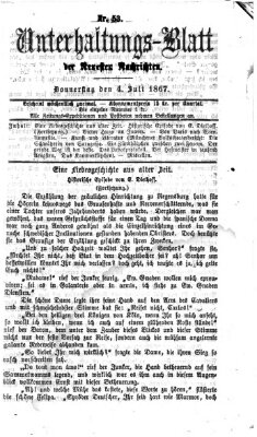 Neueste Nachrichten aus dem Gebiete der Politik. Unterhaltungs-Blatt der Neuesten Nachrichten (Münchner neueste Nachrichten) Donnerstag 4. Juli 1867