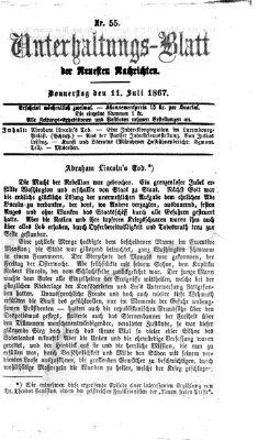 Neueste Nachrichten aus dem Gebiete der Politik. Unterhaltungs-Blatt der Neuesten Nachrichten (Münchner neueste Nachrichten) Donnerstag 11. Juli 1867