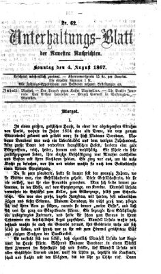 Neueste Nachrichten aus dem Gebiete der Politik. Unterhaltungs-Blatt der Neuesten Nachrichten (Münchner neueste Nachrichten) Sonntag 4. August 1867