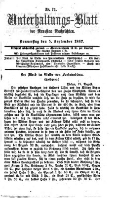 Neueste Nachrichten aus dem Gebiete der Politik. Unterhaltungs-Blatt der Neuesten Nachrichten (Münchner neueste Nachrichten) Donnerstag 5. September 1867