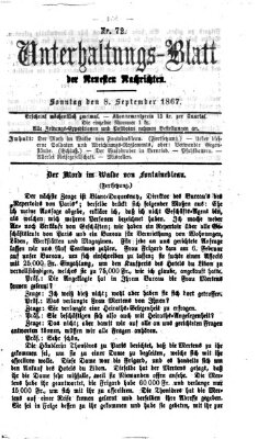 Neueste Nachrichten aus dem Gebiete der Politik. Unterhaltungs-Blatt der Neuesten Nachrichten (Münchner neueste Nachrichten) Sonntag 8. September 1867