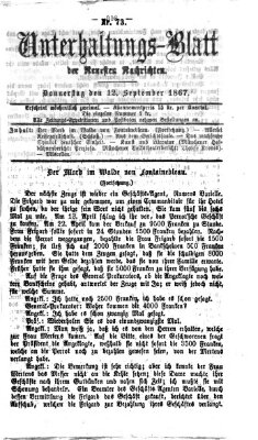 Neueste Nachrichten aus dem Gebiete der Politik. Unterhaltungs-Blatt der Neuesten Nachrichten (Münchner neueste Nachrichten) Donnerstag 12. September 1867