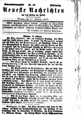 Neueste Nachrichten aus dem Gebiete der Politik (Münchner neueste Nachrichten) Montag 17. Februar 1868