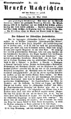 Neueste Nachrichten aus dem Gebiete der Politik (Münchner neueste Nachrichten) Samstag 30. Mai 1868