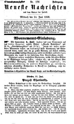 Neueste Nachrichten aus dem Gebiete der Politik (Münchner neueste Nachrichten) Mittwoch 24. Juni 1868