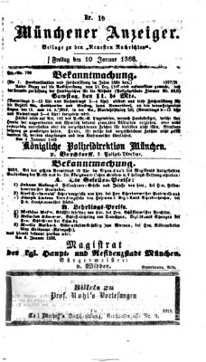 Münchener Anzeiger (Münchner neueste Nachrichten) Freitag 10. Januar 1868