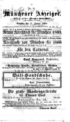 Münchener Anzeiger (Münchner neueste Nachrichten) Samstag 11. Januar 1868