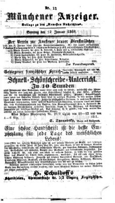 Münchener Anzeiger (Münchner neueste Nachrichten) Sonntag 12. Januar 1868