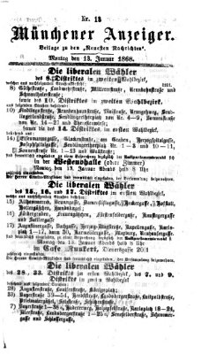 Münchener Anzeiger (Münchner neueste Nachrichten) Montag 13. Januar 1868