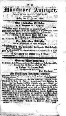 Münchener Anzeiger (Münchner neueste Nachrichten) Freitag 17. Januar 1868