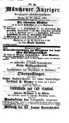 Münchener Anzeiger (Münchner neueste Nachrichten) Montag 20. Januar 1868