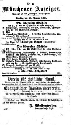 Münchener Anzeiger (Münchner neueste Nachrichten) Dienstag 21. Januar 1868