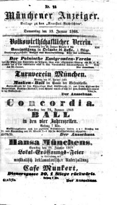 Münchener Anzeiger (Münchner neueste Nachrichten) Donnerstag 23. Januar 1868